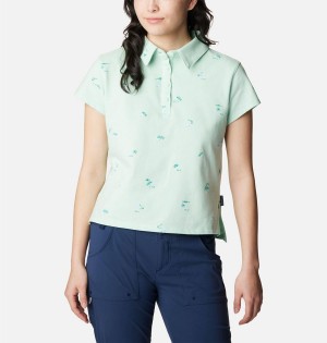 Green Women's Columbia PFG Super Sun Drifter Short Sleeve Polo T-Shirt | EYVQH-5371