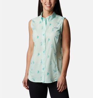 Green Women's Columbia PFG Super Tamiami Sleeveless Tank Top | FWUOS-0518