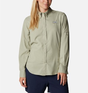 Green Women's Columbia PFG Tamiami II Long Sleeve Shirt | XLWVJ-0647