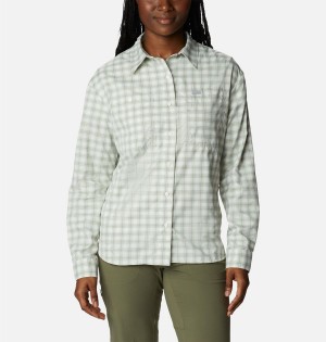 Green Women's Columbia Silver Ridge Utility Patterned Long Sleeve Shirt | NJKIQ-4783