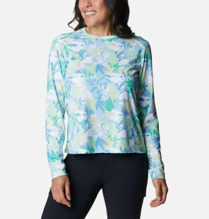 Green Women's Columbia Summerdry Long Sleeve Printed T-Shirt | NJUGH-8260