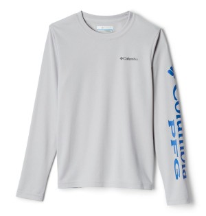 Grey Kids' Columbia PFG Terminal Tackle Long Sleeve T-Shirt | RPLXH-3495