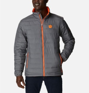 Grey Men's Columbia Collegiate Powder Lite - Clemson Insulated Puffer Jacket | WPVLH-7582