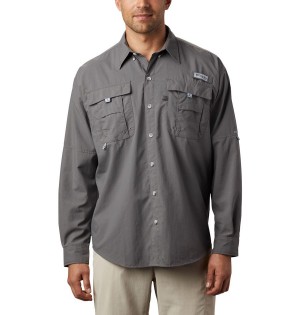 Grey Men's Columbia PFG Bahama II Long Sleeve Shirt | VDTNZ-6081