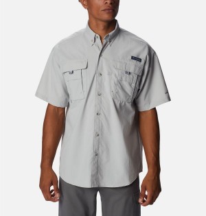 Grey Men's Columbia PFG Bahama Icon Short Sleeve Shirt | ROZAU-7186