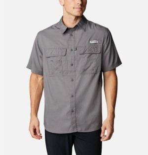 Grey Men's Columbia PFG Drift Guide Woven Short Sleeve Shirt | YAEVT-3619