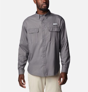 Grey Men's Columbia PFG Skiff Guide Woven Long Sleeve Shirt | GLMWA-2645