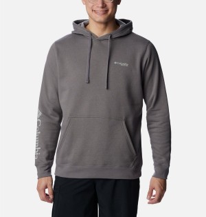 Grey Men's Columbia PFG Sleeve II Graphic Hoodie | CPDJB-3610