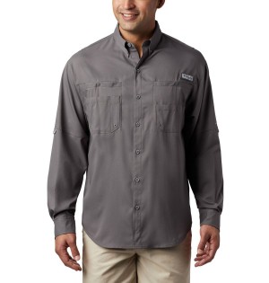 Grey Men's Columbia PFG Tamiami II Long Sleeve Shirt | UPCJH-2703