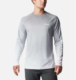 Grey Men's Columbia PFG Terminal Deflector Printed Long Sleeve T-Shirt | BMISF-3815