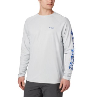 Grey Men's Columbia PFG Terminal Deflector Long Sleeve T-Shirt | PRWDM-1843