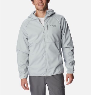 Grey Men's Columbia PFG Terminal Stretch Hooded Softshell Jackets | CUXFG-0765