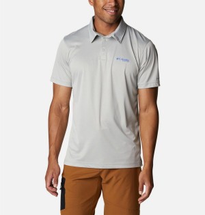 Grey Men's Columbia PFG Terminal Tackle Heather Polo Shirt | HQREM-0573