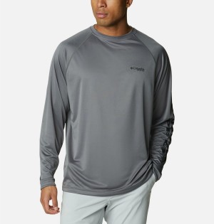 Grey Men's Columbia PFG Terminal Tackle Long Sleeve T-Shirt | RPXLY-7621