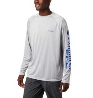 Grey Men's Columbia PFG Terminal Tackle Long Sleeve T-Shirt | XTDMW-3650