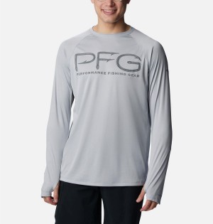 Grey Men's Columbia PFG Terminal Tackle Vent Long Sleeve T-Shirt | HNWBQ-3286