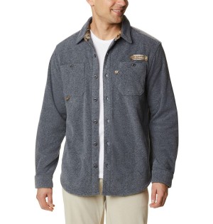 Grey Men's Columbia PHG Bucktail Fleece Over Shirt | ZYPOF-6103