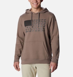 Grey Men's Columbia PHG Game Flag II Hoodie | YWDCE-7839