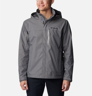 Grey Men's Columbia Pouration Rain Jacket | QFOLM-0126