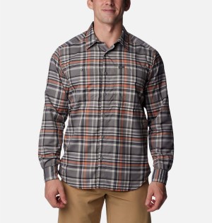 Grey Men's Columbia Silver Ridge Utility Lite Plaid Long Sleeve Shirt | QYZEC-9402