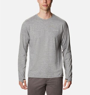 Grey Men's Columbia Tech Trail Long Sleeve Crew II T-Shirt | NVTQD-9185