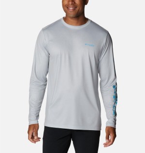 Grey Men's Columbia Terminal Tackle PFG Logo Print Long Sleeve T-Shirt | LRWCT-3016