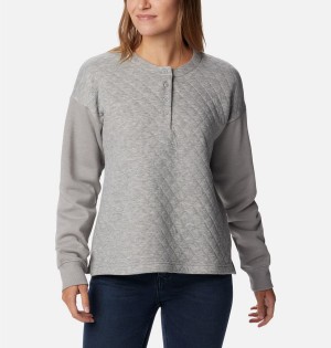 Grey Women's Columbia Hart Mountain Quilted Crew Pullover | ZLJMH-6832