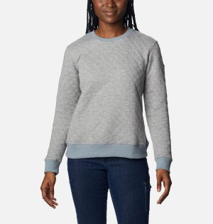 Grey Women's Columbia Lodge Quilted Crew Sweatshirt Pullover | CUVWL-4793