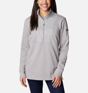 Grey Women's Columbia Lodge Quilted Quarter Zip Tunic Pullover | NIOEL-9628