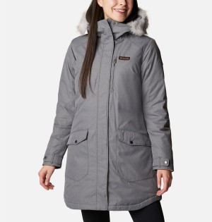 Grey Women's Columbia Suttle Mountain Long Insulated Coats | JFIUR-1906