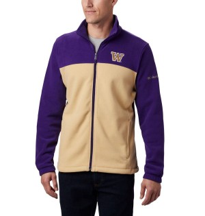 Khaki Men's Columbia Collegiate Flanker III - Washington Fleece Jacket | QYICF-1743