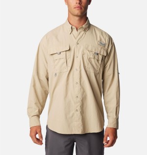 Khaki Men's Columbia PFG Bahama II Long Sleeve Shirt | ILYJW-6079