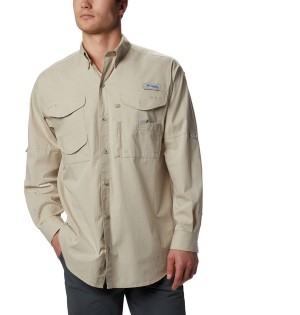 Khaki Men's Columbia PFG Bonehead Long Sleeve Shirt | SXIYH-3526