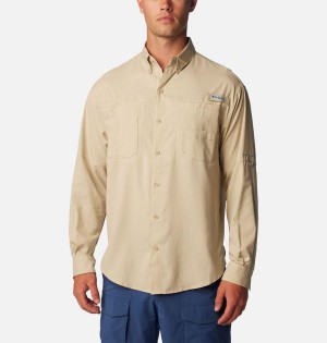 Khaki Men's Columbia PFG Tamiami II Long Sleeve Shirt | KWCHE-4709