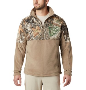 Khaki Men's Columbia PHG Fleece Overlay 1/4 Zip Pullover | YOLBI-7425