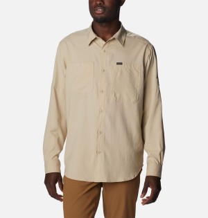 Khaki Men's Columbia Silver Ridge Utility Lite Long Sleeve Shirt | TBUMY-3198