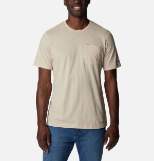 Khaki Men's Columbia Thistletown Hills Pocket T-Shirt | PWDTF-9642