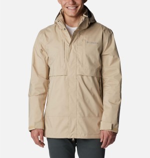 Khaki Men's Columbia Wright Lake Rain Jacket | LNOIQ-3105