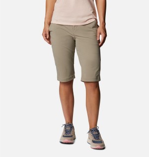 Khaki Women's Columbia Anytime Outdoor Long Shorts | SMWOR-9812