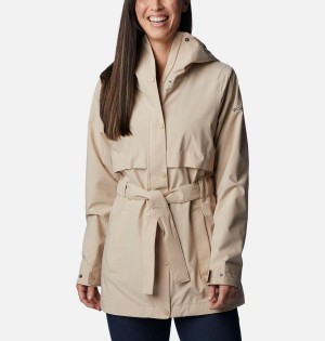 Khaki Women's Columbia Long Valley Trench II Rain Jacket | UPJGC-6389