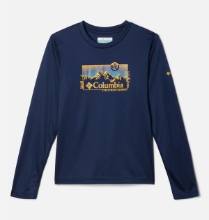 Navy Kids' Columbia Grizzly Peak Long Sleeve Graphic T-Shirt | KNJVE-6507