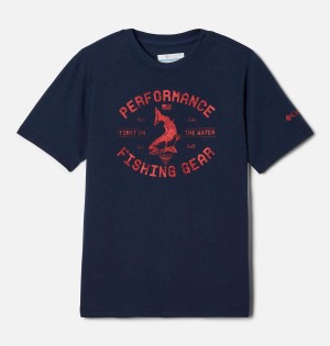 Navy Kids' Columbia PFG Short Sleeve Seasonal Graphic T-Shirt | ATOWU-2019