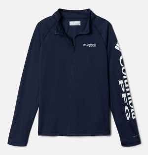 Navy Kids' Columbia PFG Terminal Tackle Quarter Zip Pullover Fleece | TCGHF-7564