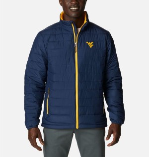 Navy Men's Columbia Collegiate Powder Lite - West Virginia Insulated Puffer Jacket | SAQCV-6972