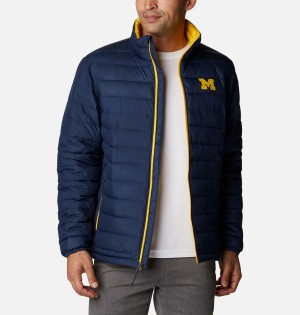 Navy Men's Columbia Collegiate Powder Lite - Michigan Insulated Puffer Jacket | IKHWN-7501