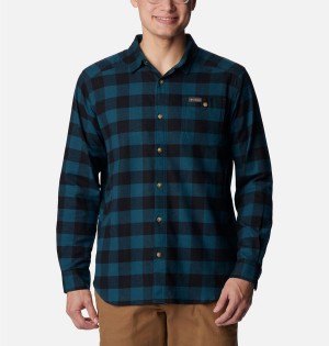 Navy Men's Columbia Cornell Woods Flannel Long Sleeve Shirt | BVCXE-2370