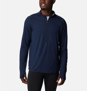 Navy Men's Columbia Endless Trail Half Zip Mesh Long Sleeve T-Shirt | GVIRU-7208