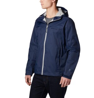 Navy Men's Columbia EvaPOURation Rain Jacket | MOQLC-1647