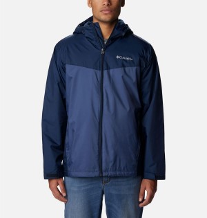 Navy Men's Columbia Glennaker Sherpa Lined Rain Jacket | FPRGH-8652