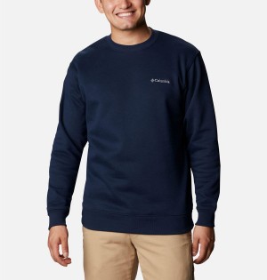 Navy Men's Columbia Hart Mountain II Crew Sweatshirt | XPMRH-0573